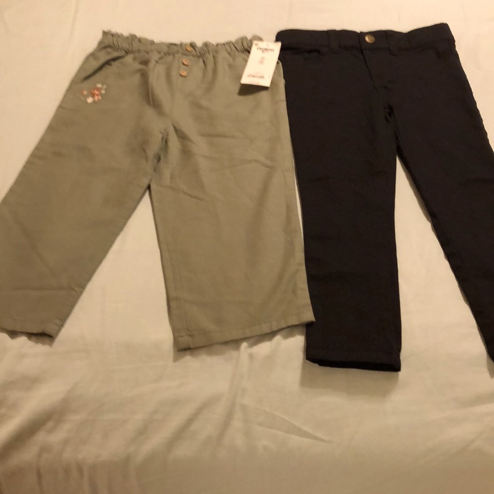Lightweight 4T pant bundle.  NWT OshKosh olive and EUC Yarn&Sea black skinny